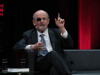 Salman Rushdie speaks at the 75th Frankfurt Book Fair in October 2023