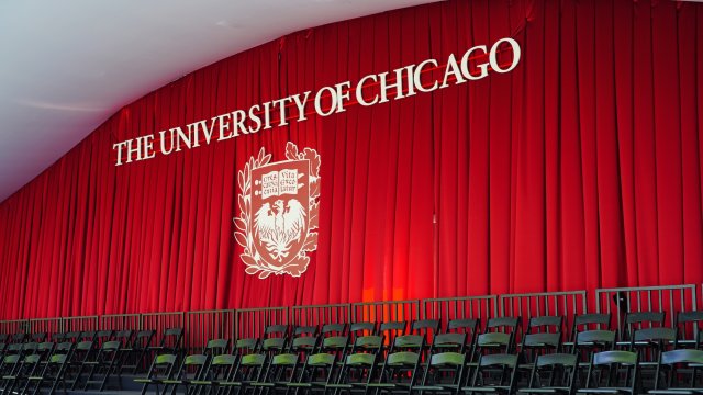 Graduation preparations on the campus of the University of Chicago located in the Hyde Park neighborhood
