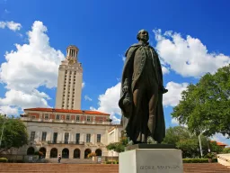 George Washington statue at University of Texas against blue sky in Austin, Texas on July 19, 2008