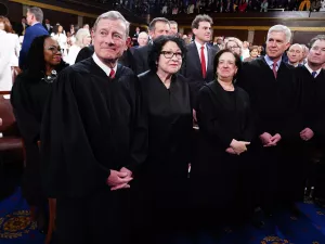 Supreme Court Justices Roberts Sotomayor Kagan Gorsuch Jackson and Kavanaugh at 2024 State of the Union