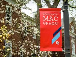 ampus flag and banner at Macalester College in St Paul Minnesota