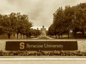 Entrance sign at Syracuse University in New York SEPIA