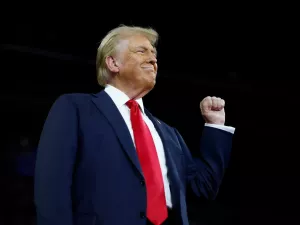 Former President Donald Trump delivers remarks at a campaign rally at the Santander Arena on October 9 2024 in Reading, Pennsylvania