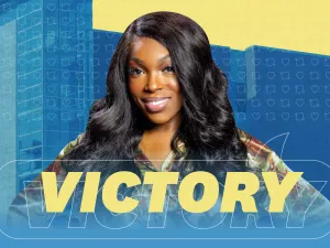 Photo of Kim Diei above the word "Victory" 