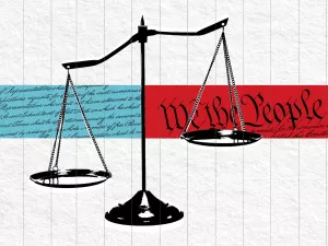 Scales of justice over Constitutional text