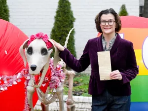 Alexis Luttrell with her lawn skeletons in Germantown, Tennessee