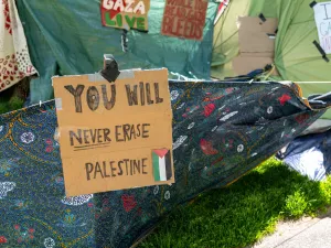 Student movement protest poster during student Israeli Palestinian conflict demonstrations at Harvard University