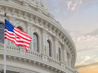 Flag in foreground of U.S. Capitol