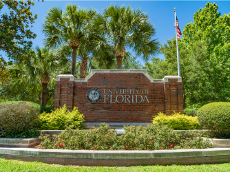 University of Florida sign in front of palm trees