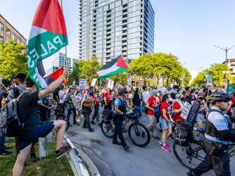 Peaceful protest outside the 2024 Democratic National Convention in Chicago