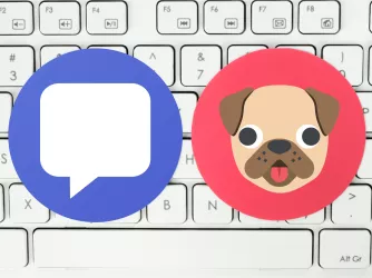 Comment icon and dog icon above keyboard