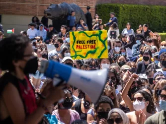 Thousands pro-Palestinian protesters gather at an encampment at the University of California, Los Angeles (UCLA), on Monday, April 29, 2024, in Los Angeles.