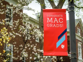 ampus flag and banner at Macalester College in St Paul Minnesota