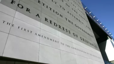 An exterior view of the Newseum is shown on July 29, 2013 in Washington DC. The museum was dedicated to news and journalism, worldwide.