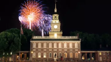 Fireworks over Philadelphia's Independence Hall, near FIRE's headquarters.