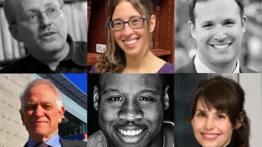 Headshots of FIRE Advisory Council and Board of Directors members: Timur Kuran, Erica Goldberg, Sam Abrams, Robert Corn-Revere, and Kmele Foster.