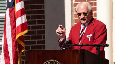 Troy University Chancellor Jack Hawkins speaks during the John Robert Lewis Hall dedication