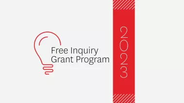 Lightbulb alongside the words "Free Inquiry Grant 2023"