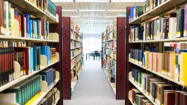 book shelves in a library