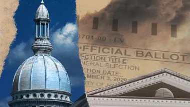 Collage image of New Jersey state capitol building and ballot