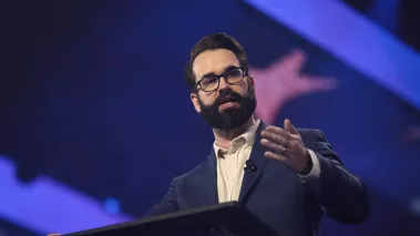 Matt Walsh speaking with attendees at the 2022 AmericaFest at the Phoenix Convention Center in Phoenix, Arizona.