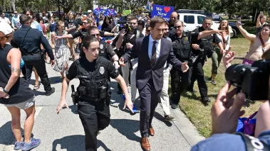 Protestor spits on New College of Florida trustee Christopher Rufo