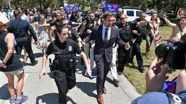 Protestor spits on New College of Florida trustee Christopher Rufo