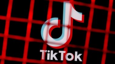 TikTok logo behind red bars