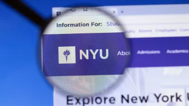 New York University NYU website homepage logo visible on display screen