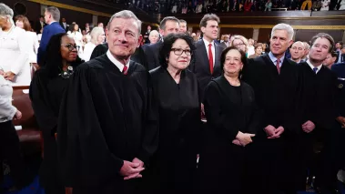 Supreme Court Justices Roberts Sotomayor Kagan Gorsuch Jackson and Kavanaugh at 2024 State of the Union