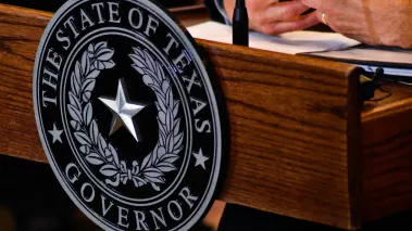 Seal of the State of Texas Governor on a podium