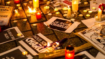 March against Charlie Hebdo magazine terrorism attack on January 7th 2015 in front of France Embassy in Berlin 