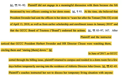 Excerpts from a lawsuit involving a student athlete and Garden City Community College.