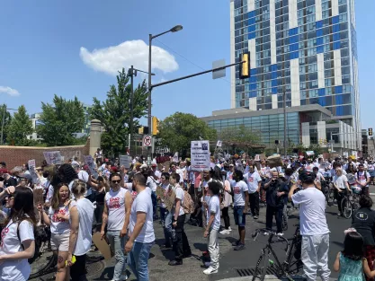 Protest in the Chinatown neighborhood of Philadelphia against proposed 76ers arena