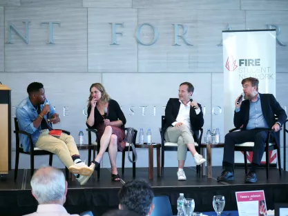 Left to right: Kmele Foster, Lara Bazelon, Michael Moynihan, and Greg Lukianoff