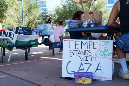 Arizona State University s Students for Justice in Palestine host a sign-making and education event to discus the Israel-Palestine conflict and their support for Palestinians