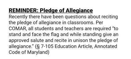 Twin Ridge Elementary School Email to Staff About Reciting the Pledge of Allegiance, April 26, 2024