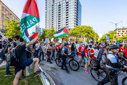 Peaceful protest outside the 2024 Democratic National Convention in Chicago