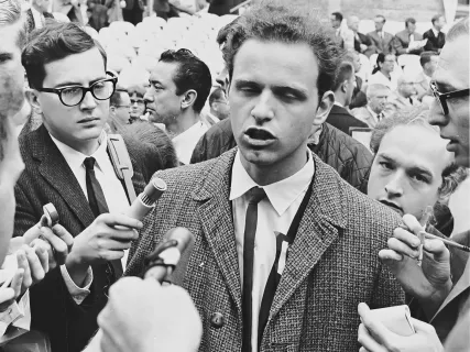 Mario Savio speaks to the press at Berkeley's Greek Theater on Dec. 7, 1964.