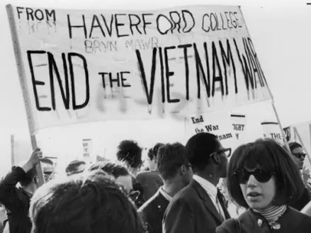 Haverford students participate in a protest against the war in Vietnam