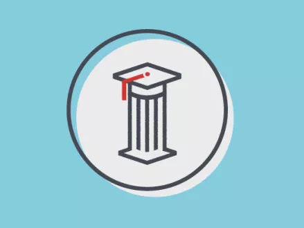 An icon of a column with a graduation hat on top. 