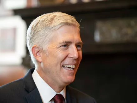 Supreme Court Justice Neil Gorsuch speaks in his office on Sept. 4, 2019 