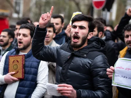 Protestors rally outside the Sweden Embassy of London to protest Quran burning In Sweden, January 2023