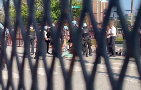 Police arrest a protester outside the DNC in Chicago 2024