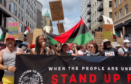 Pro-Palestinian protesters march outside the RNC convention in Milwaukee 2024