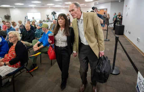 Former UW-La Crosse Chancellor Joe Gow and wife Carmen Wilson enter disciplinary hearing on June 19 2024