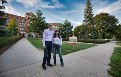 Joe Gow and wife Carmen Wilson on campus at University of Wisconsin La Crosse