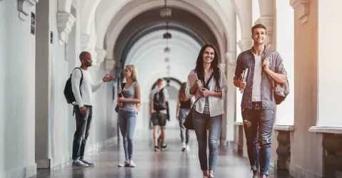 Students walking on college campus