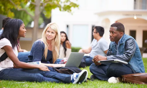 Group Of University Students Working Outside Together