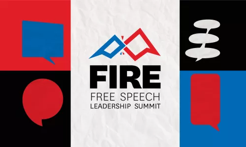 "FIRE Free Speech Leadership Summit Launch" surrounded by speech bubbles